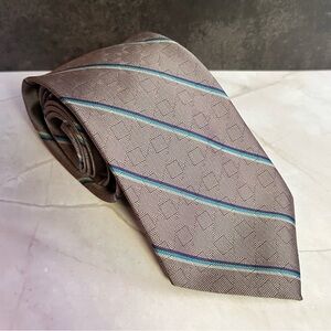 Blacksmith Geometric Patterned Brown and Blue 56” Tie